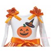 Halloween White Tank Top Orange Sequins Ruffles Orange Bow & Pumpkin Witch Hat & Pumpkin Print TB1325